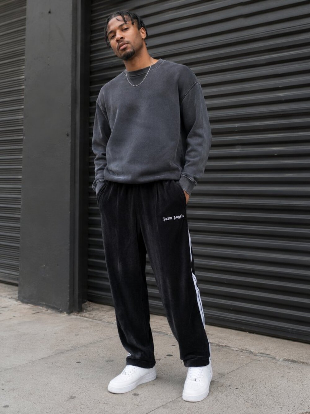 Palm Angels Velour Track Pants Size Large Black